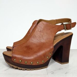 Korks Kork Ease Brown Open Toe Heeled Slingback Clog 10M